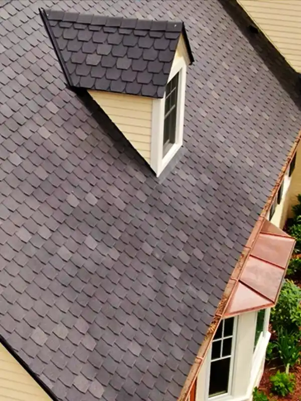 Finished synthetic slate roofing project by residential slate roofing contractor in the DMV area